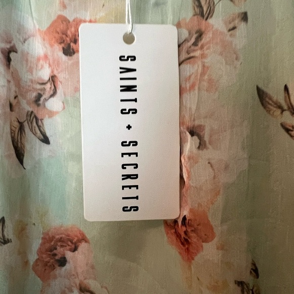 Saints & Secrets Balloon Sleeve Cut Out Dress Floral Chiffon Dress Size Small - Picture 9 of 9